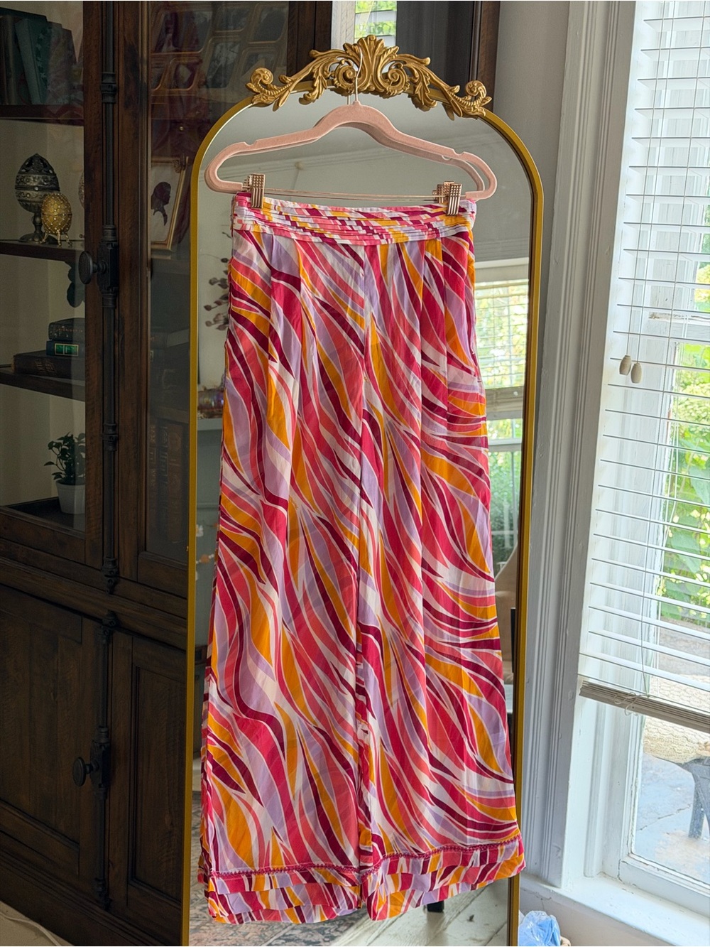 Poupette St Barth NWT wide-leg palazzo trousers Pink & Orange Wave-Print